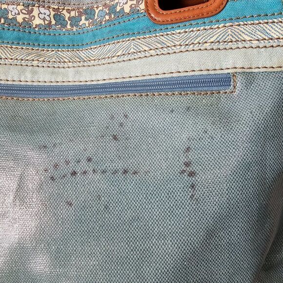 EUC FOSSIL KEY PER COATED CANVAS LIGHT BLUE TOTE / SHOULDER BAG LARGE - Picture 6 of 16